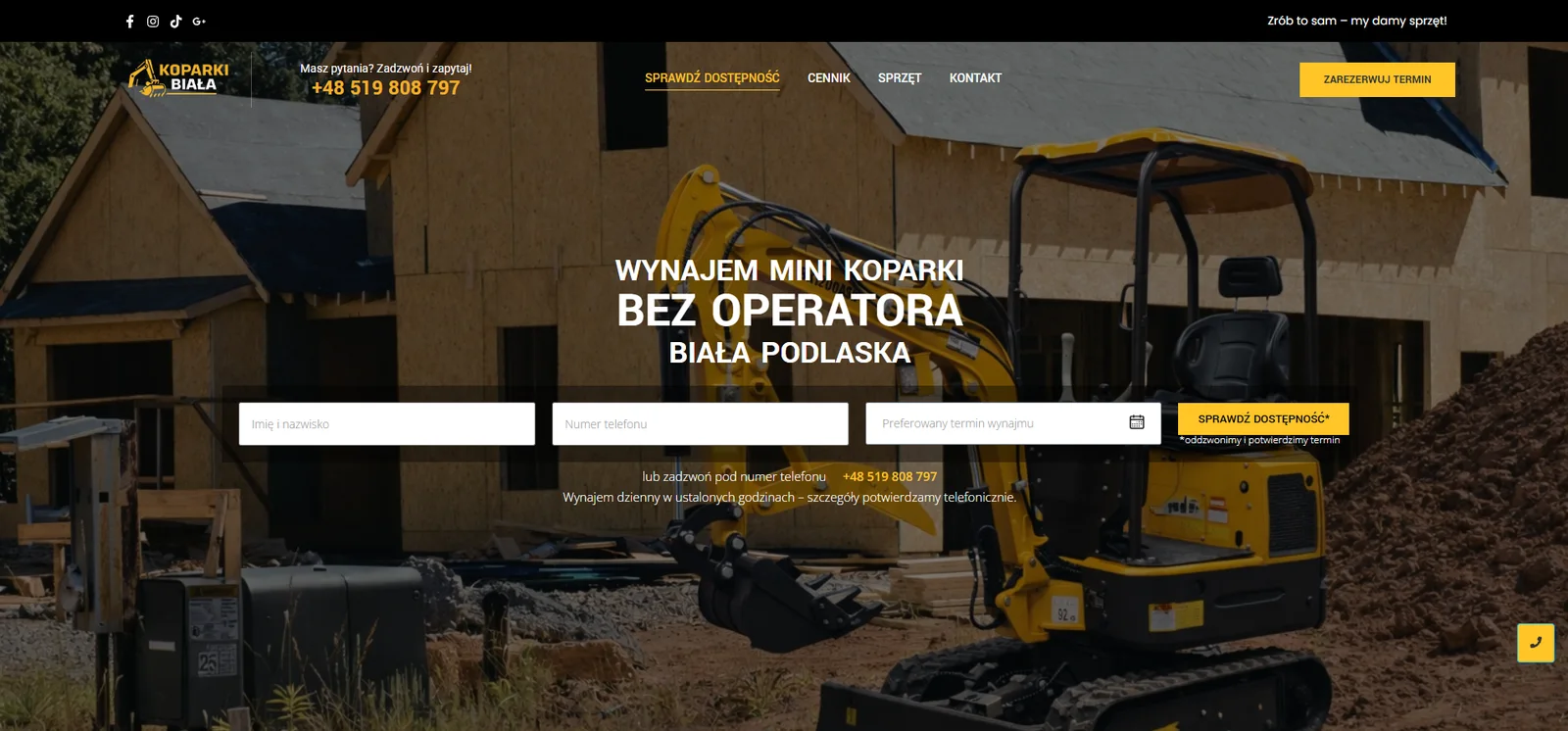 Strona Koparki Biała na komputerze