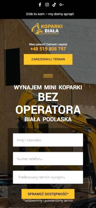 Strona Koparki Biała na telefonie